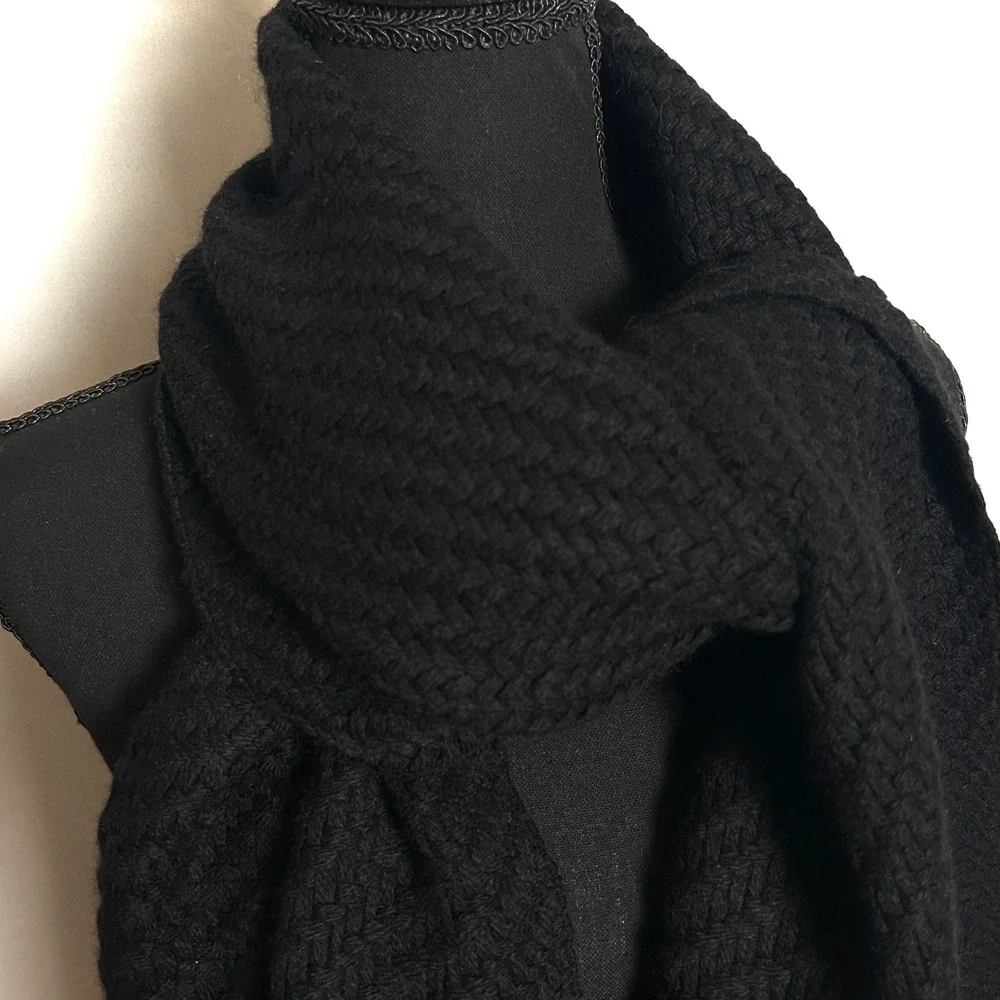Banana Republic Lambswool Cashmere Scarf Black Basketweave Womens Unisex NEW